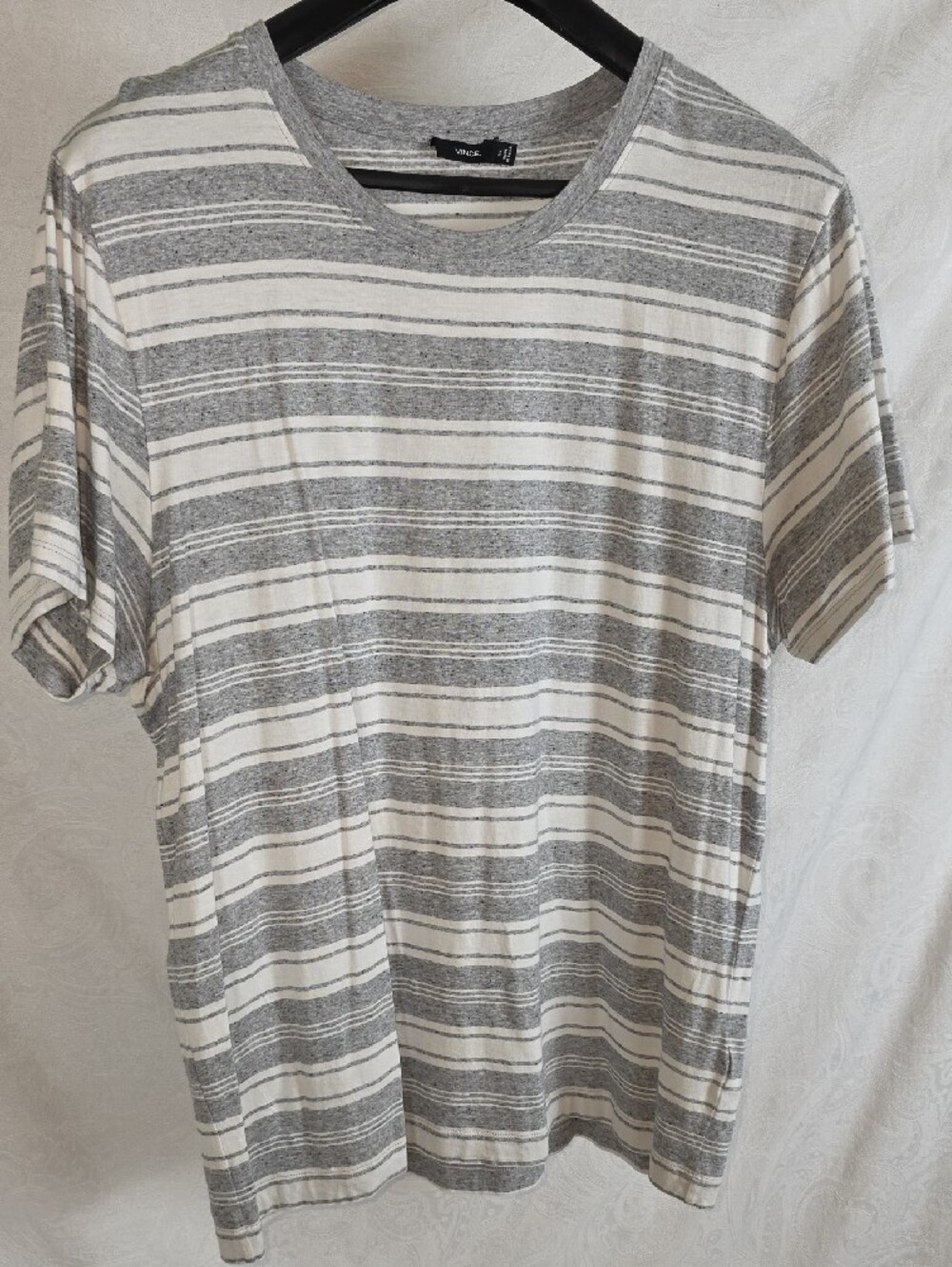 Vince XL Grey & White Striped Crew Neck T-shirt